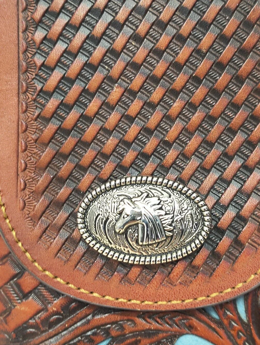 Horse Western Genuine Leather Phone Holster Handtooled Brown XLARGE